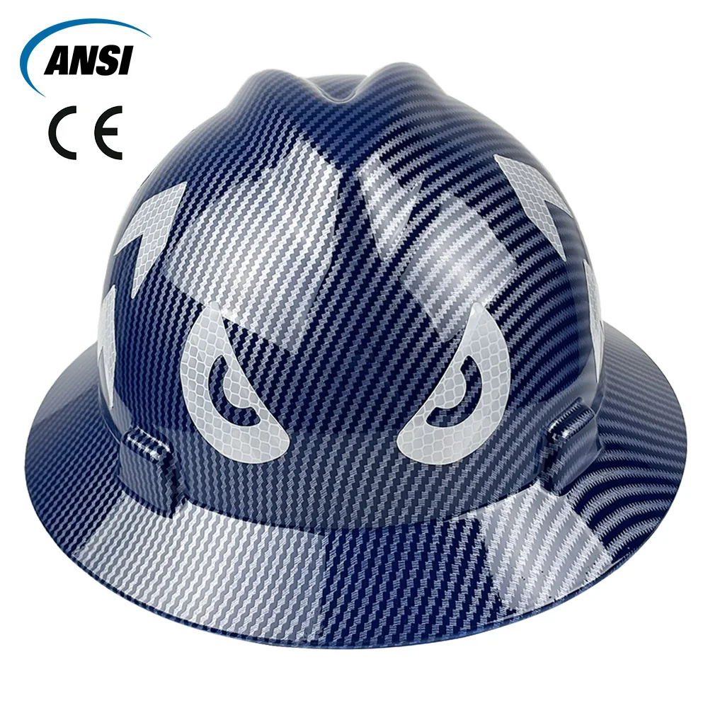 قبعة صلبة بحافة كاملة من CE مع ملصقات عاكسة وخفيفة الوزن وعالية القوة لخوذة أمان مهندس HDPE