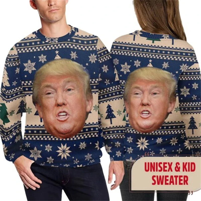 

2024 Donald Trump Christmas Ugly Sweater Men Women Crewneck Pullover Top 3d Funny Printed Red Hat Pattern Xmas Fashion Sweaters