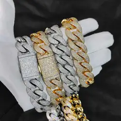 Hip Hop Jewelry Luxury 20mm Cuban Necklace Filled Prong Set 4 Rows 5A Zircon Iced Out Heavy Cuban Link Chain Men