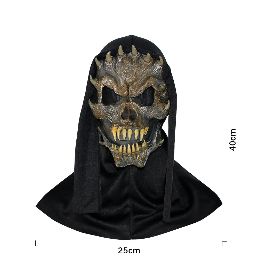 Halloween Gruselmaske mit Gruselhörnern, Totenkopf-Vollmaske, Cosplay-Kostüm, Horror-Latexmaske – Detail 4
