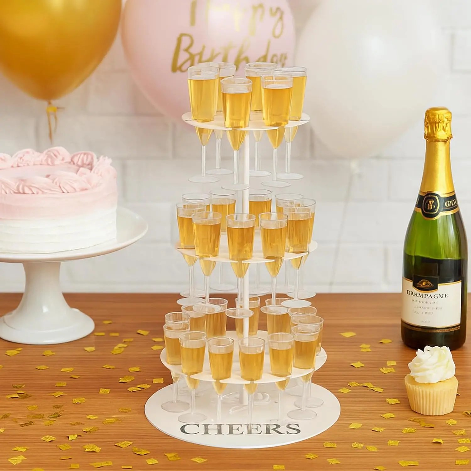 حامل فلوت شامبانيا من 3 طبقات، عرض حفلات أبيض لحفلات الزفاف والمناسبات، يحمل 32 كوبًا #5