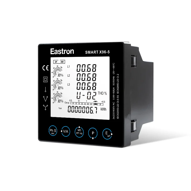 Compteur de puissance multifonction à panneau triphasé avec Modbus, mesure kWh,kVarh,kW,kVar,kVA,P,PF,Hz,dmd,V,A,THD