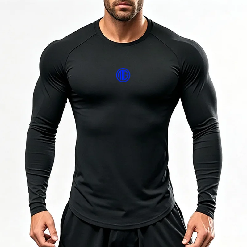 Men's Cotton Long Sleeve T-shirt Sports Running T-shirts Sports Fit Round Neck Gym Training Sports Shirt Soft and Breathable.