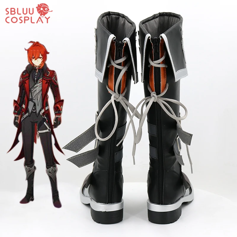 SBluuCosplay Genshin Impact Cosplay Diluc Cosplay Shoes Custom Made Boots