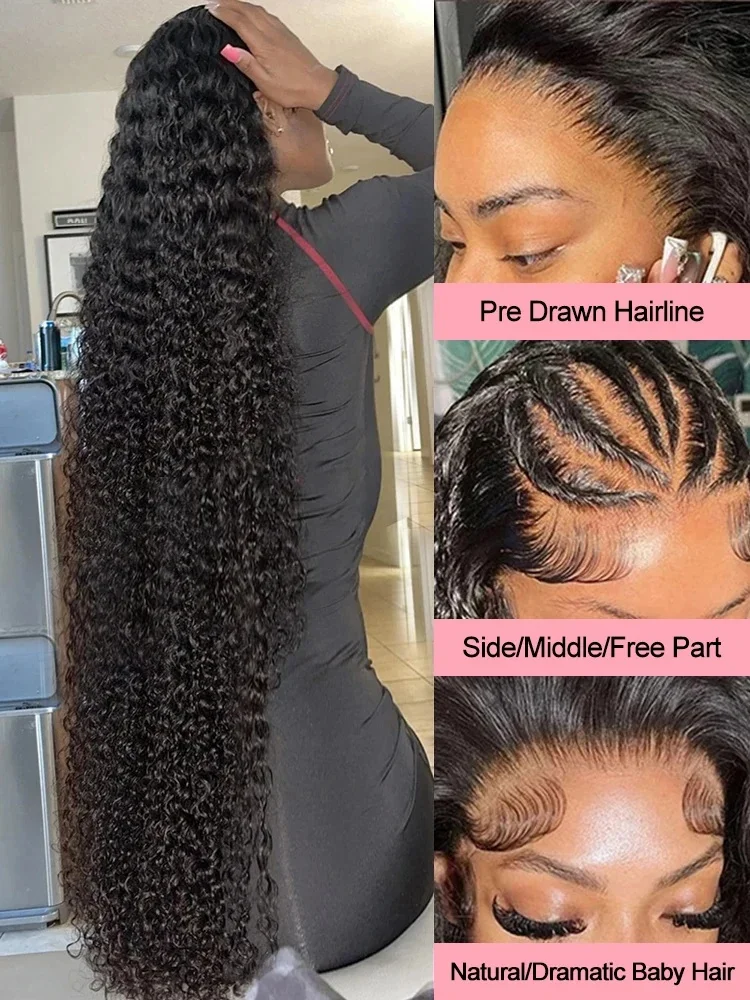 40 Inch Water Wave Lace Human Hair Front Wigs 13x4 13x6 Hd Lace Deep Wave Frontal Wig 200 Density Curly Brazilian Wigs For Women image 3