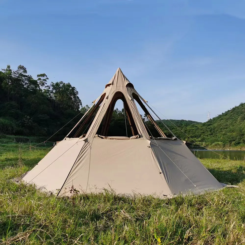 Outdoor Luxury Mongolian  BBQ Pyramid Garden Camping Yurt Tent  With Chimney Hole For Sale