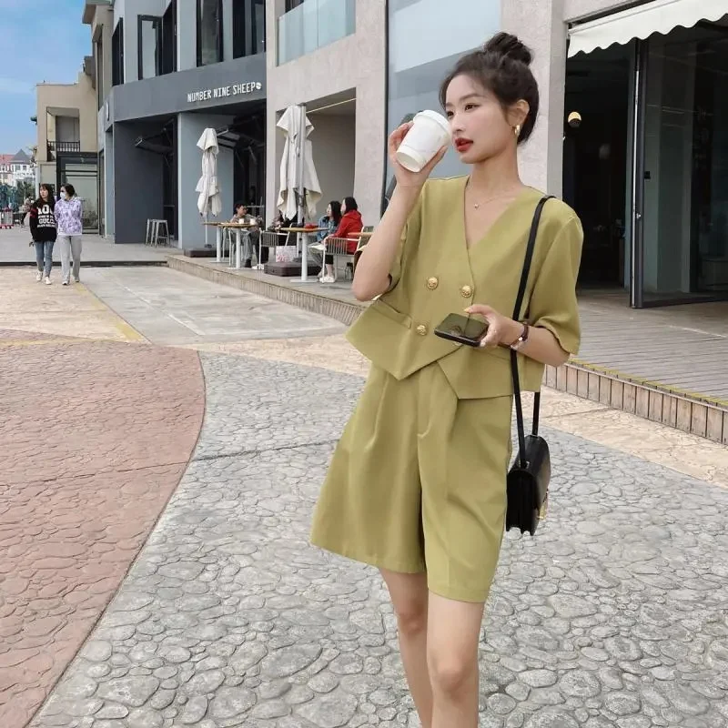 Salt Fried Street Thin Suit Shorts Set Women's Summer 2023 New Casual Foreign Style Two-piece Fashion Women's Oversized Size