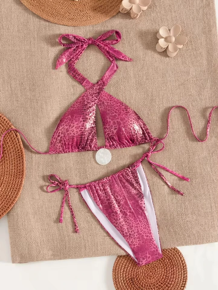 

Snake Skin Halter Hollow Out Bikini Women Swimsuit Female Swimwear Two-pieces Bikini Set Mini Thong Bathing Suit Swim Beachwear
