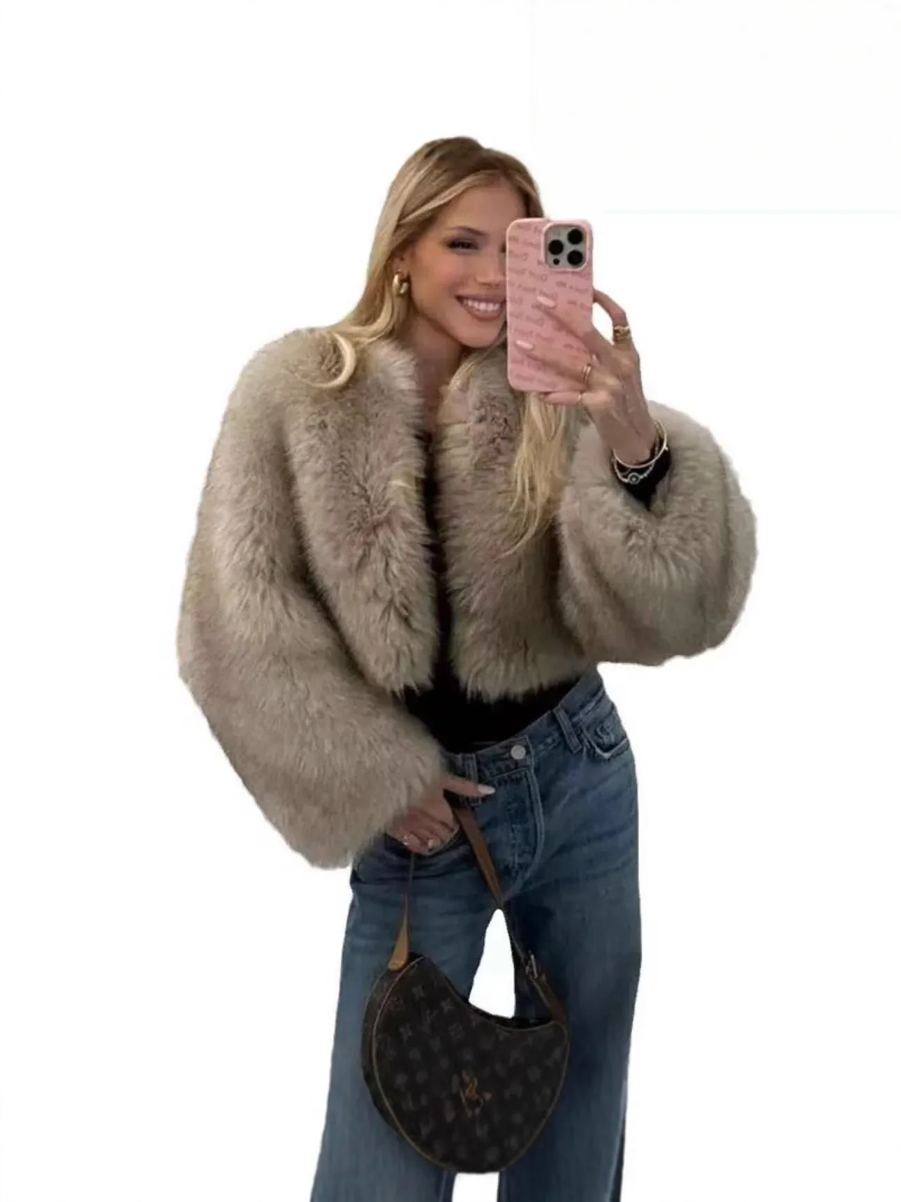 معطف كاجوال من الفرو للنساء من Street Sle صديق للبيئة ملابس خارجية دافئة وأكمام طويلة لجميع الأعمار...