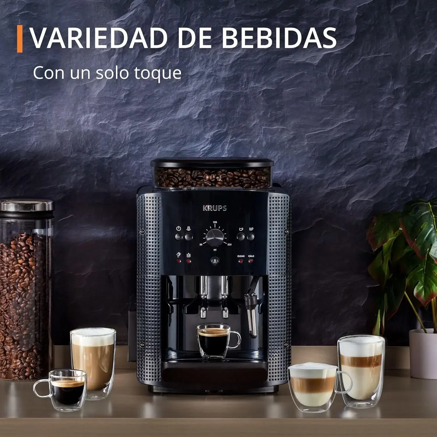 Cafetera superautomática, molinillo café cónico metal,con selección de cantidad e intensidad café,Boquilla de vapor, 2 boquillas