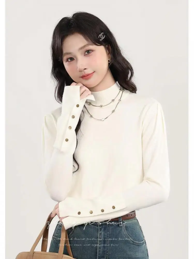 

Korean Women's Solid Half High Neck Versatile Pullover Sweater Autumn Winter Festival Short Knitted Tops Casual Simplicity Trend