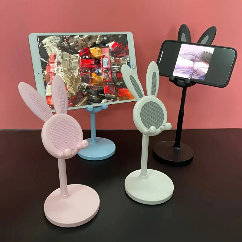 Soporte de Teléfono Portátil Ajustable con Diseño de Conejo, Soporte de Escritorio con Dibujos Animados para Teléfonos, iPads, Tabletas y Switch