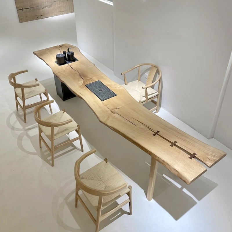 

Ash wood solid wood big board tea table original wooden table resin river tea table office wooden table