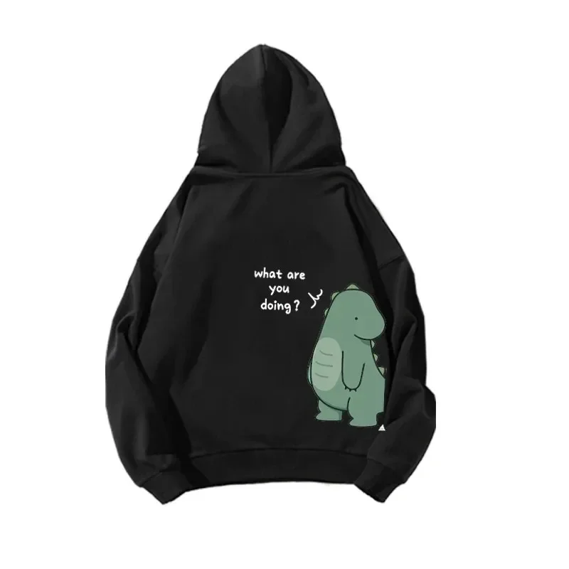 Unisex üstleri bahar sonbahar erkek kadın kazaklar çift kapşonlu Y2k giysileri komik dinozor baskı Hoodies uzun kollu kazak