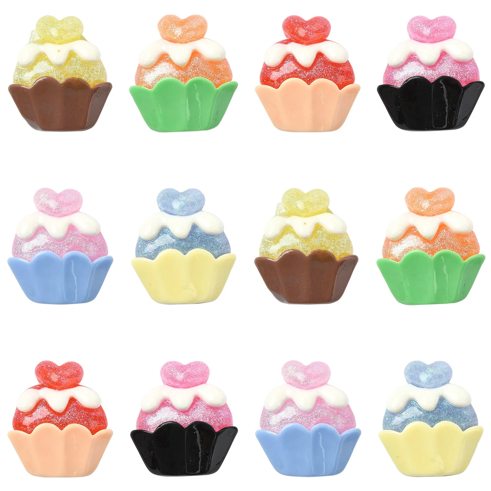 30Pcs 6 Colors Dessert Food Resin Cabochons Flatback Sweet Cupcake Decoden Cabochons for DIY Crafts Scrapbooking Jewelry Making