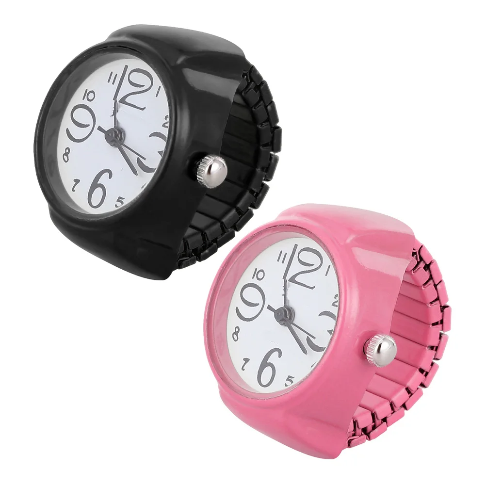 

2pcs Finger Ring For Women Men Vintage Pocket Watch Stylish Novelty Watch Decorative Ring Jewelry Quartz Glass Stainless Steel