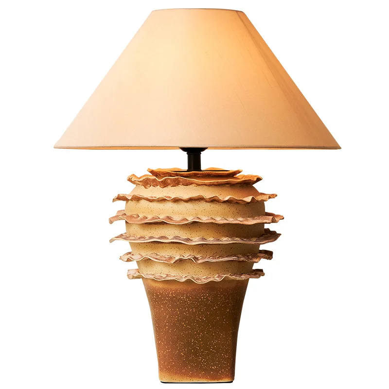 

Wabi Sabi Wind Handmade Pottery Pot Table Lamp Retro Chinese Zen Living Room Bedroom B & B Hotel