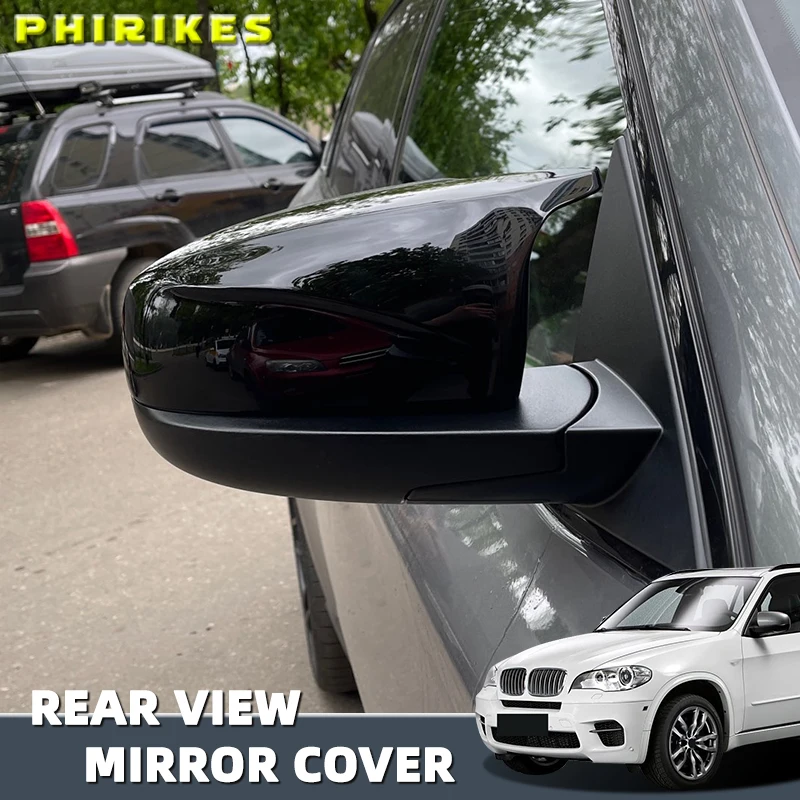 

2 шт., модифицированный автомобильный Стайлинг бокового крыла, ярко-черный узор из углеродного волокна, крышки зеркал для BMW X5 E70 X6 E71 2008-201