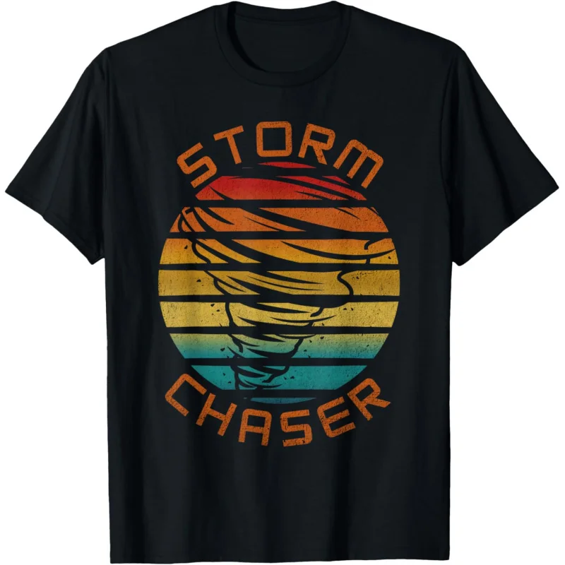 Men's and women's sports leisure fashion trend short sleeve storm chaser tornado meteorologist T-shirt black top