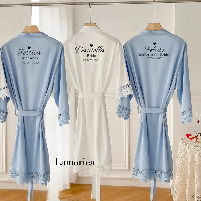 Personalised Bridesmaid Robes Wedding Dressing Gown Bridal Party Satin Lace Bride Gift Bride Robe Bridesmaid Gift