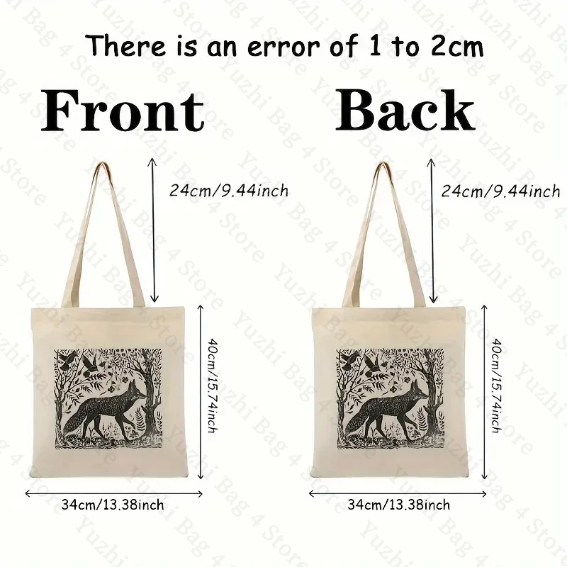 Folklore Forest Fox Lino pattern Tote Bag Canvas Shoulder organizer For Travel Daily Commute Women\'s Reusable Shopping Bags