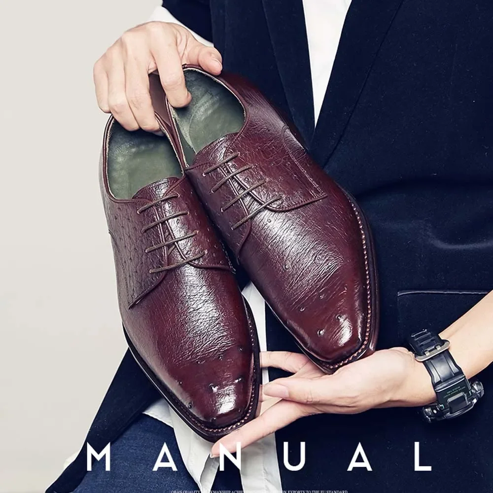 CWV South Africa  men Ostrich Leather shoes  Men dress shoes  business  leisure  pointed  handmade formal