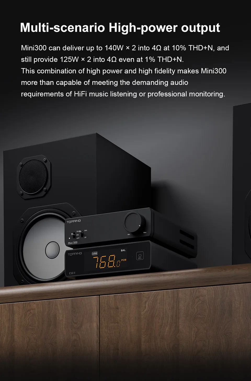 TOPPING Mini 300 HiFi Amplifier 140Wx2 Power Desktop Audio Balanced Class D AMP TRS RCA Home Theater Studio Monitor Speake