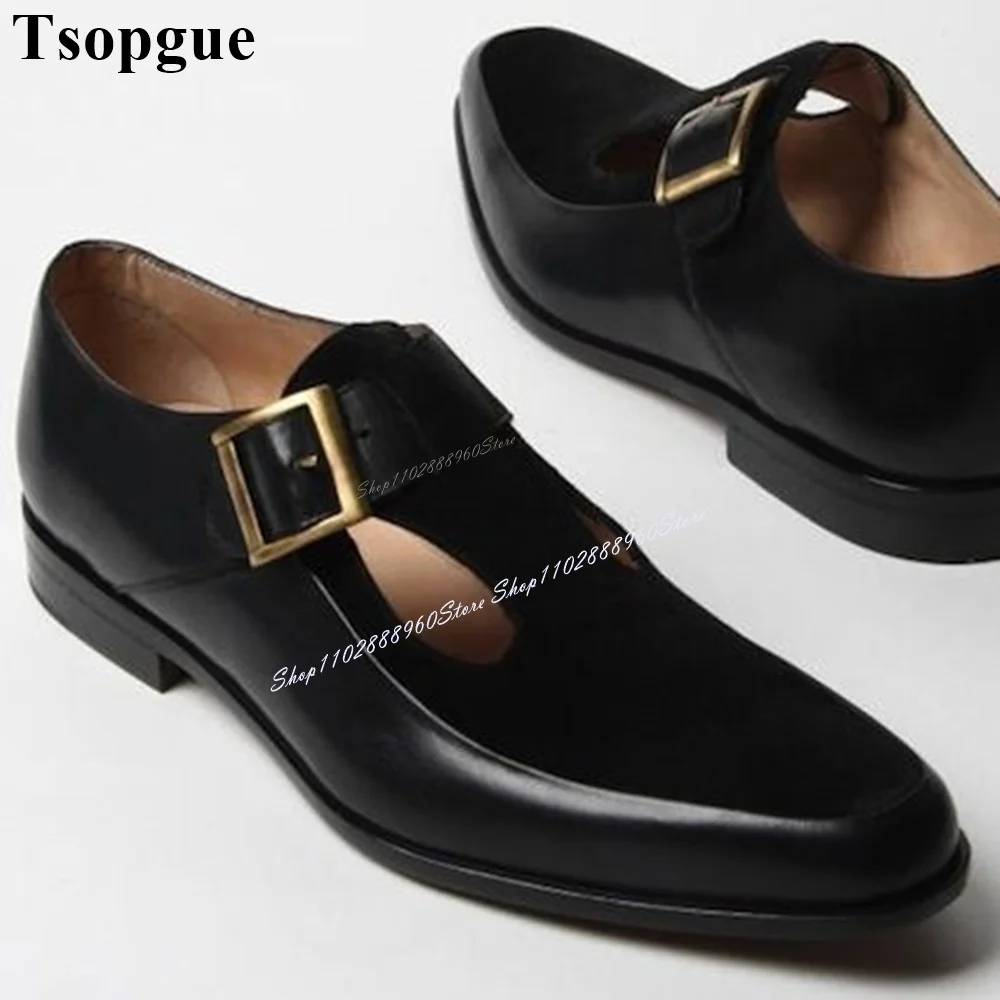 

British Black Matte Leather Suede Men's Hollow Pumps Men Shoes Belt Buckle Strap Runway Casual Party Shoes 2023 Zapatillas Muje