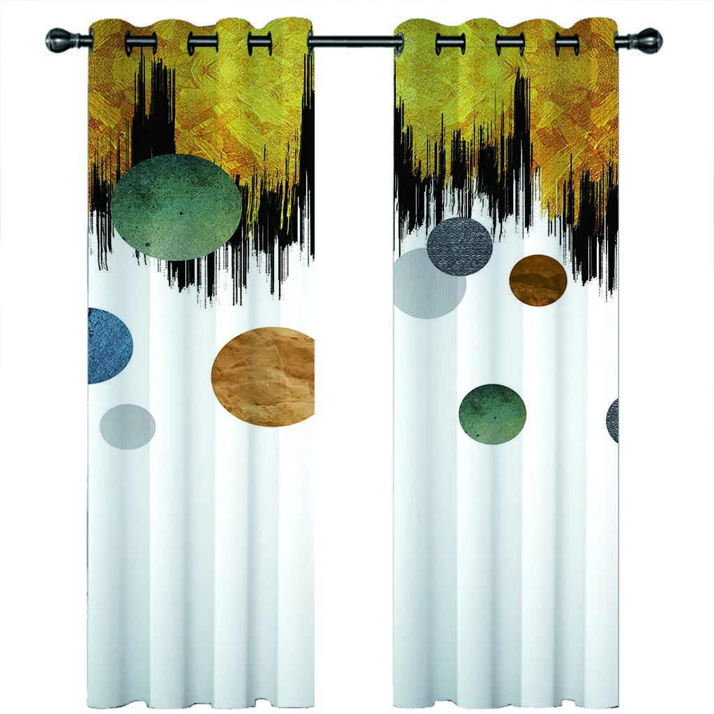 

HUANZHUANG Luxury Curtain For Living Room Creative Geometric Black Gold Modern 2 Pieces Fashion Window Curtain For Bedroom
