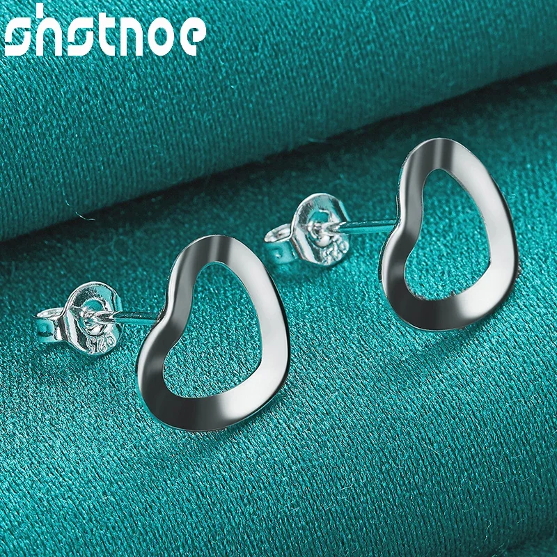 

SHSTONE 925 Sterling Silver Earrings Hollow Flat Heart Stud Earrings Fashion Jewelry Wedding Eardrop Accessories For Women