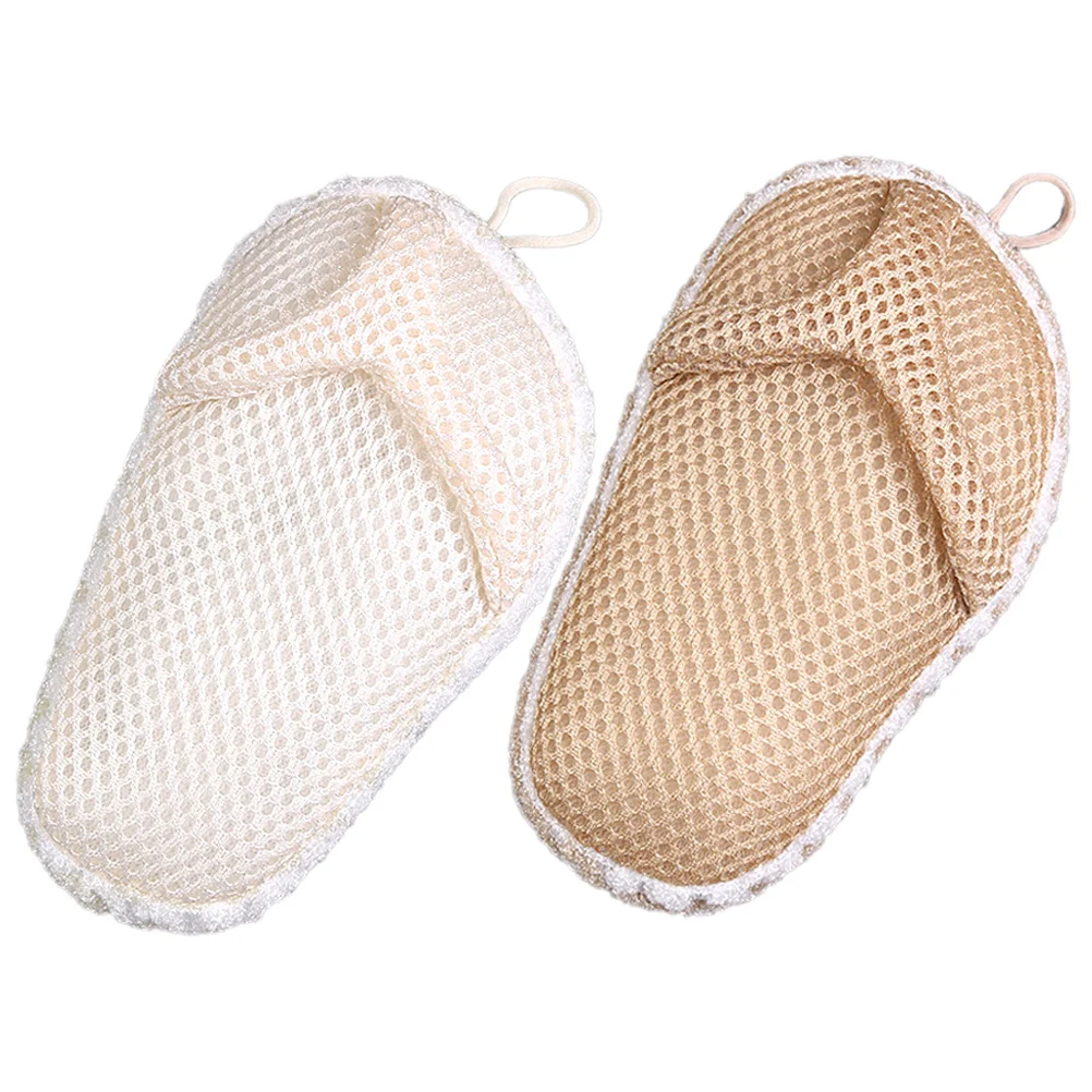 

2Pcs Exfoliating Body Scrubber Slipper Shape Finger Slot Shower Washcloth Quick Dry Hanging Rope Bath Towel Skin Scrubber