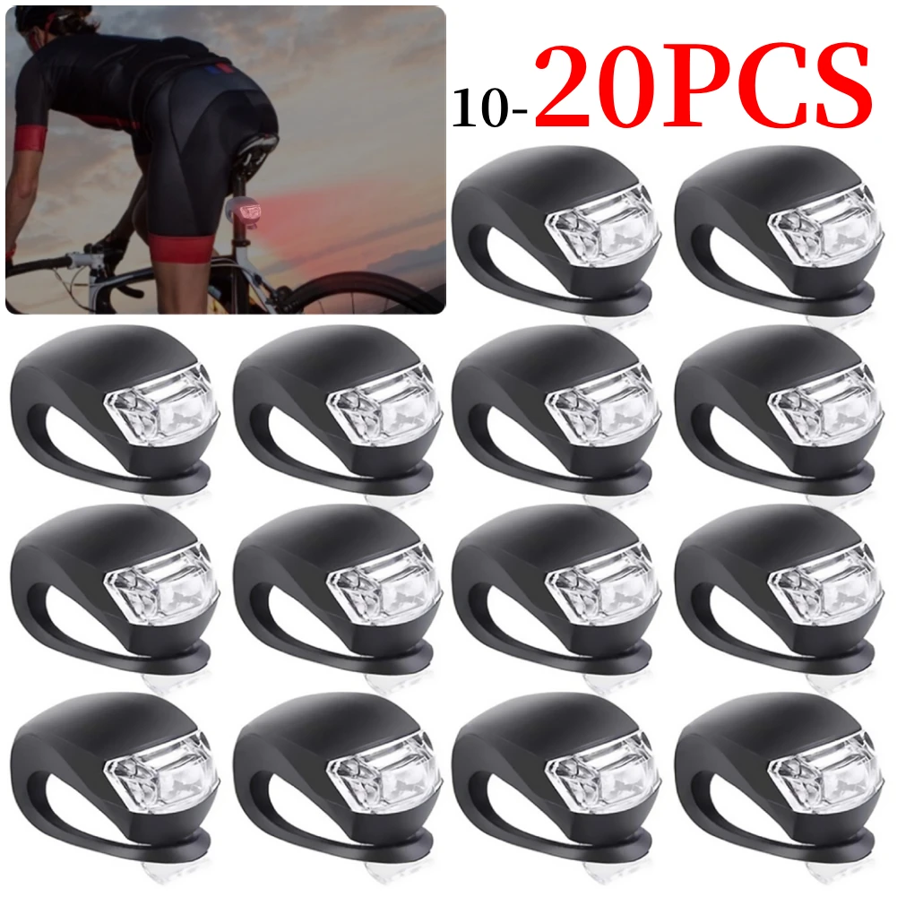 10-20Pcs LED Silicone Bicycle Front Rear Light Set 3 Modes Waterproof MTB Mountain Road Bike Cycling Headlight Tail Warning Lamp