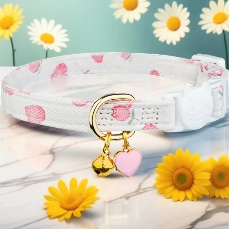 2er-Pack Baumwoll-Katzenhalsbänder Rosa Erdbeere Weißes Herz Niedliches Kätzchenhalsband – Detail 9