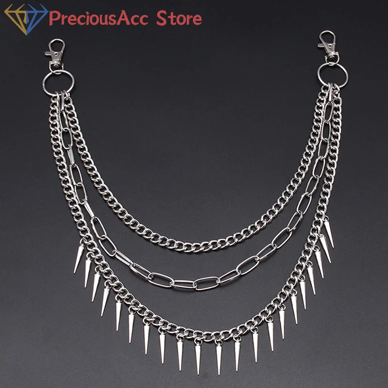Punk Waist Chain Jeans Hook Accessory Spiked Layered Hip Hop Belt Charm for Men Women Streetwear Outfit for Street Style