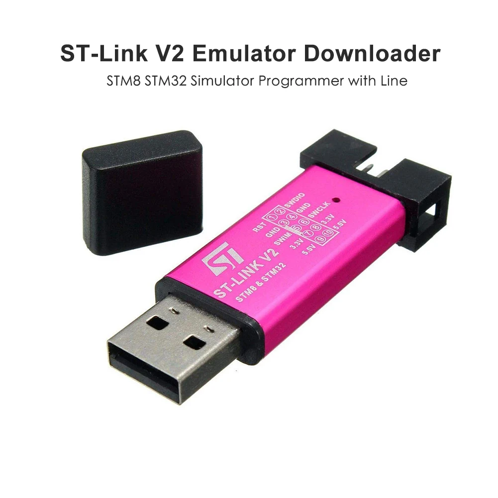 ST-LINK V2 STM8/STM32 시뮬레이터 다운로드 프로그래머, 커버 포함 프로그래밍, 듀얼 컬러 LED 표시기 ST Link V2 무작위 색상