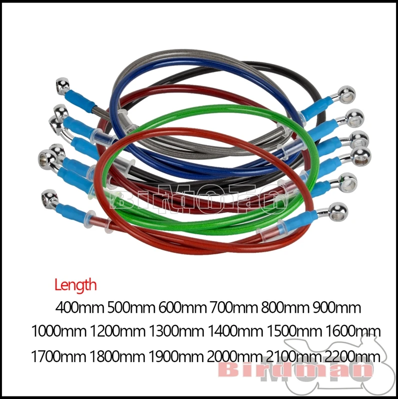 400mm-2200mm Motorcycle Braided Brake Hose Line Rubber Brake Cable Brake Oil Pipe For Harley Honda Yamaha Suzuki Kawasaki BMW