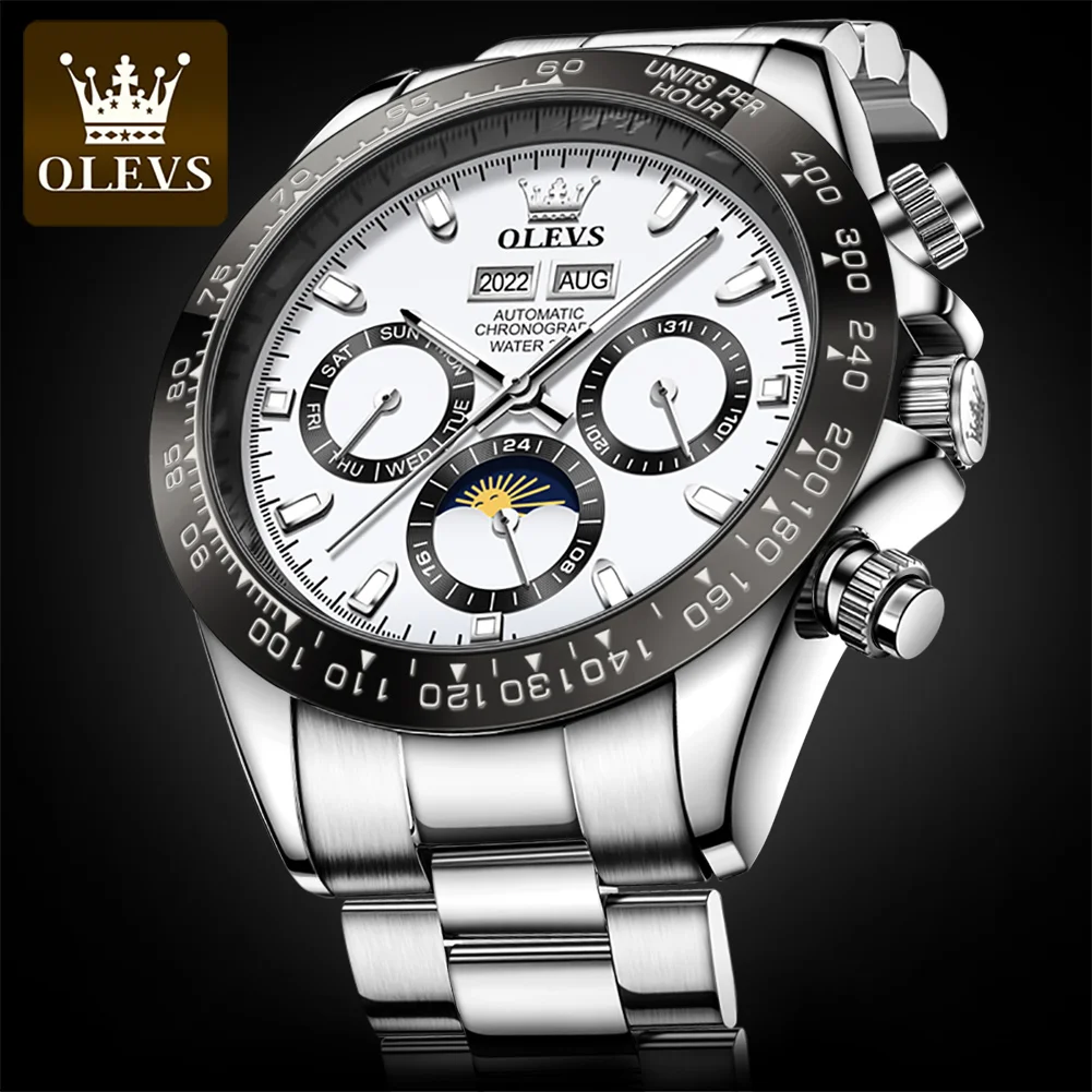 OLEVS 6654 Automatic Mechanical Men\'s Watches Moon Phase Chronograph Sports Watch Top Brand Luxury Classic Waterproof Watches