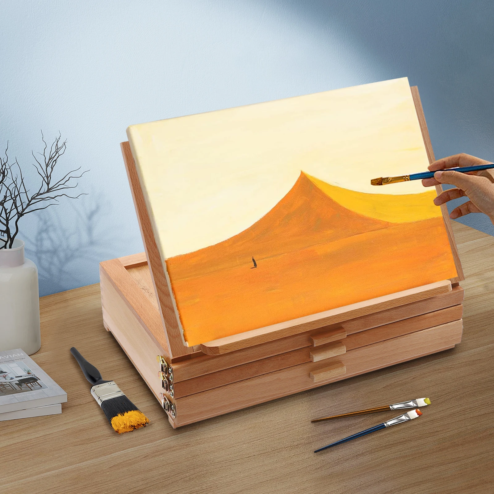 Adjustable Storage Box Easel Painting Board Stand with Drawers Multi-Function Storage Box Easel