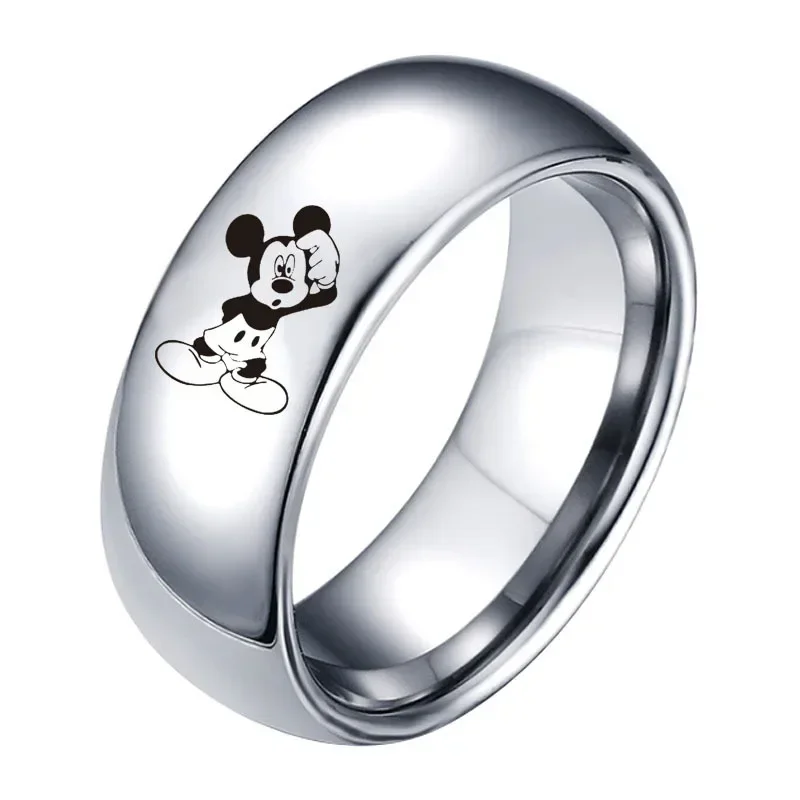 Disney Mickey Mouse Logo Ring Kawaii Cartoon Anime Print Curved Stainless Steel Valentine's Day Boys Girls Friends Holiday Gifts