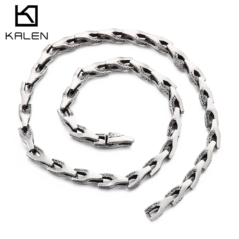 Kalen Animal Dragon Necklace Men's Stainless Steel Gothic Arrow Link Accessories Combination Chain On Neck Trend Jewelry