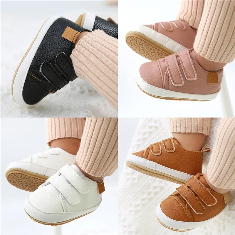 Infant Leather Shoes, Unisex Baby  First Walkers Walking Anti-Slip Hook and Loop Fasteners Decoration Spring Fall Sneaker