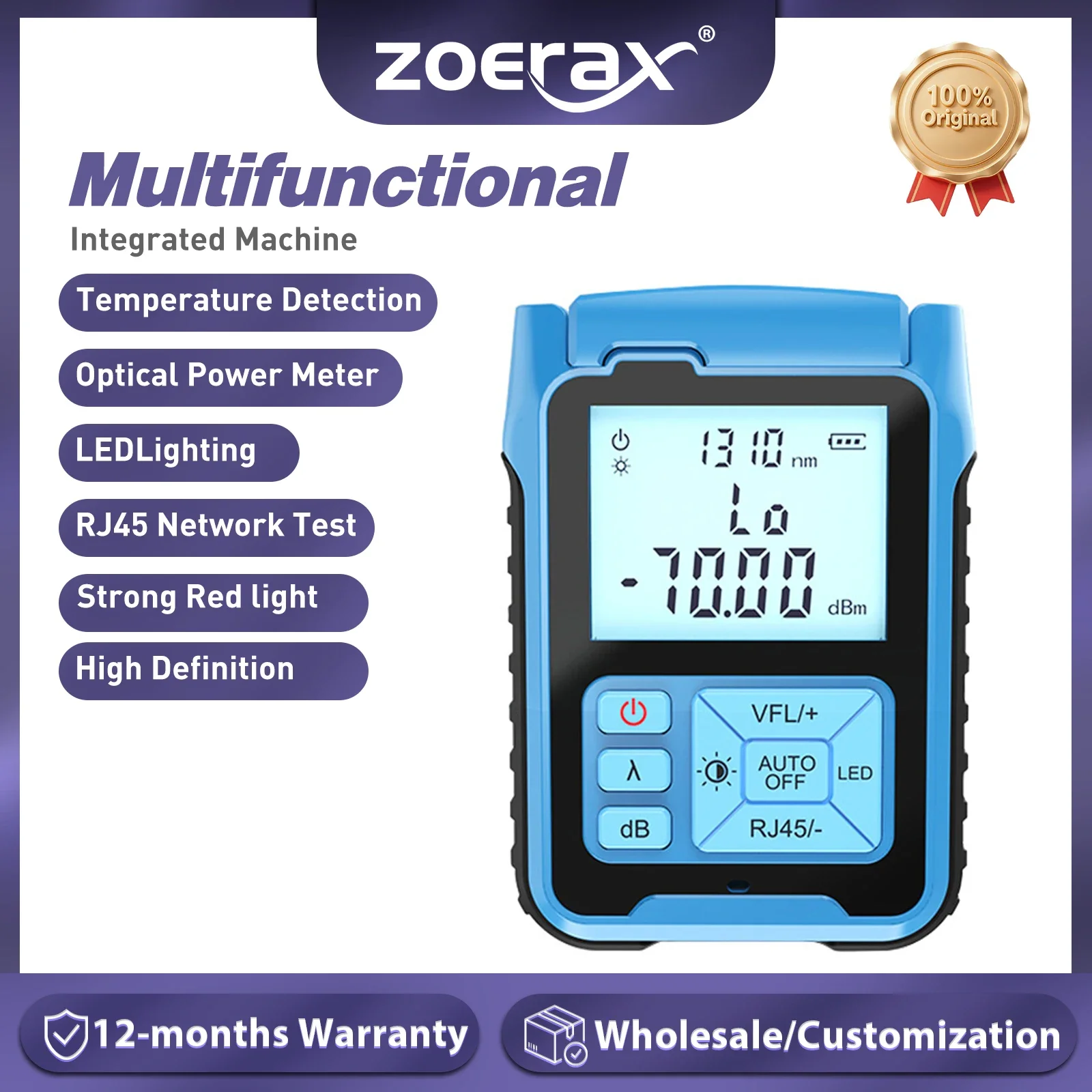 ZoeRax Portable Optical Fiber Power Meter with RJ45 Network Tester Visual Fault Locator VFL OPM  Fiber Optic Cable Tester
