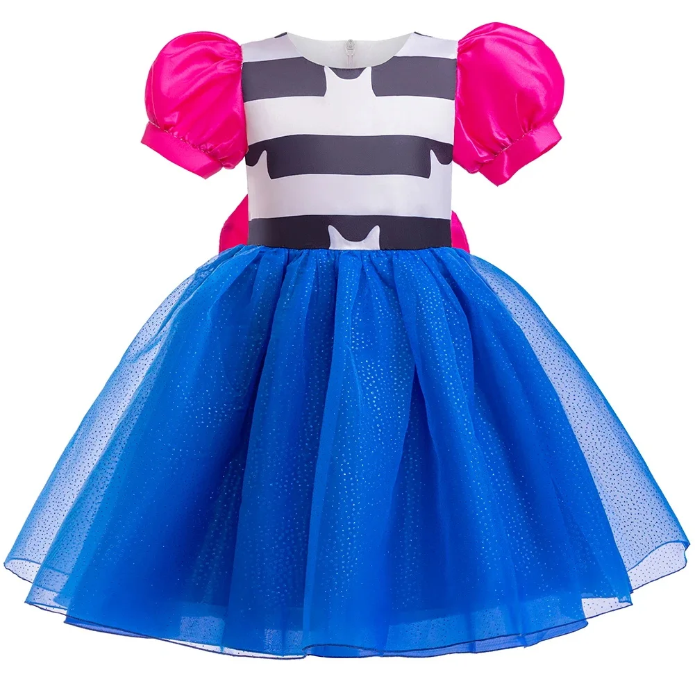 Kids Girls Cartoon Cat Striped Princess Dress Gaby Cosplay Costume Children Puffy Sleeve Party Gown Birthday Gifts Carnival