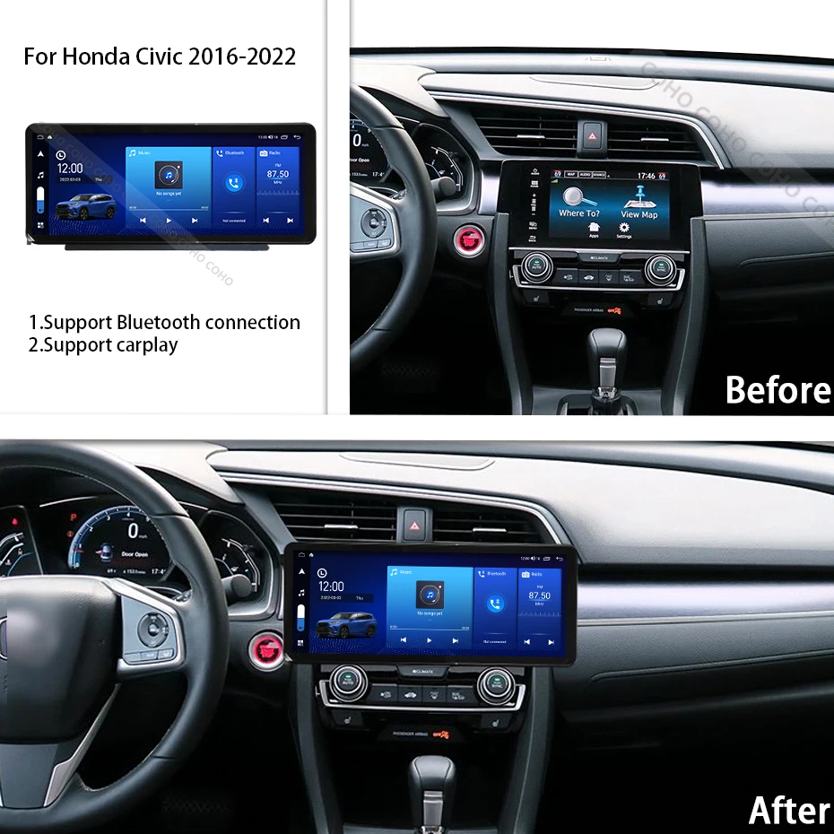 For Honda Civic 2016-2022 Car Video Play Radio Gps Navigation Android14 octa core 8+256G 12.3inch 2400*896 Android auto
