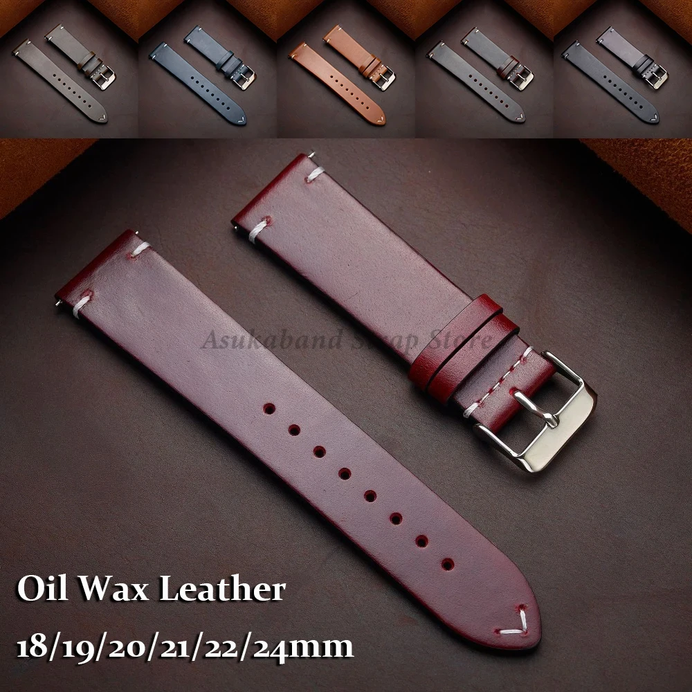 Handgefertigtes Retro-Ölwachs-Echtleder-Kalbslederarmband mit Schnellverschluss 18mm 19mm 20mm 21mm 22mm 24mm Uhrenarmband-Zubehör für Damen
