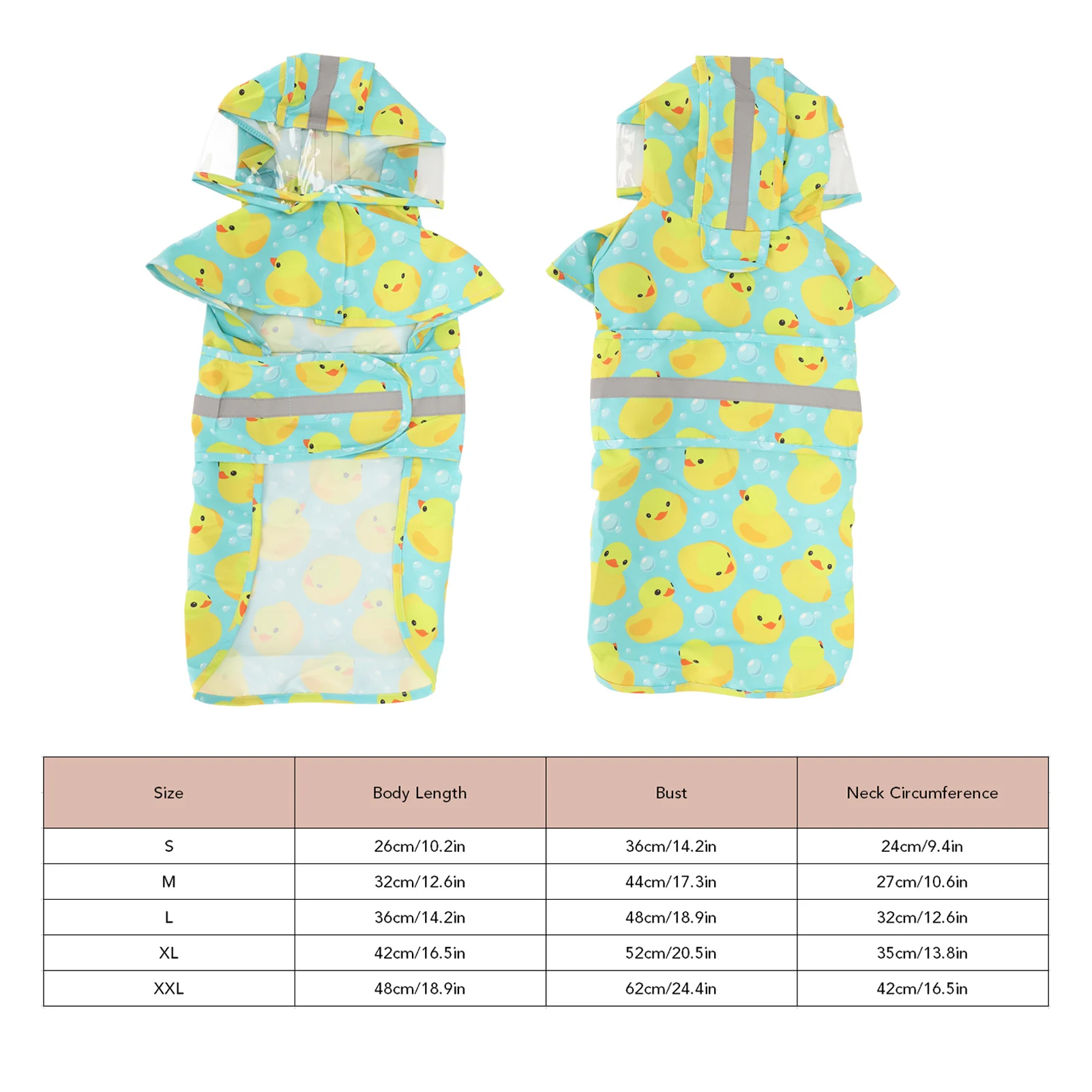 Pet Rain Jacket Duckling Pattern Waterproof Reflective Adjustable 4 Legs Hooded Dog Raincoat For Small And Medium Dogs