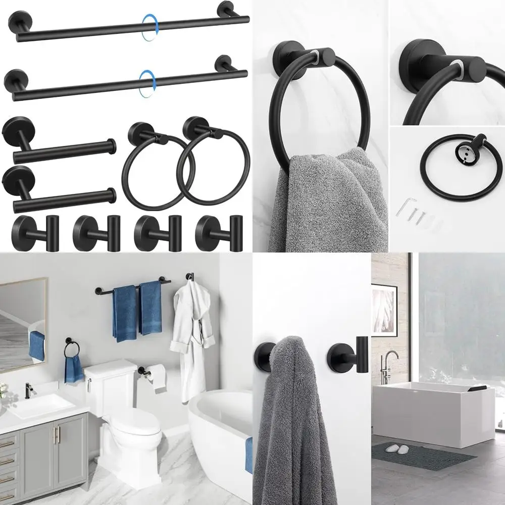 

Matte Black Bathroom Hardware Set: 10-Piece Towel Bar, Toilet Paper Holder, Towel Ring, Robe Hook for Modern Bathroom Decor