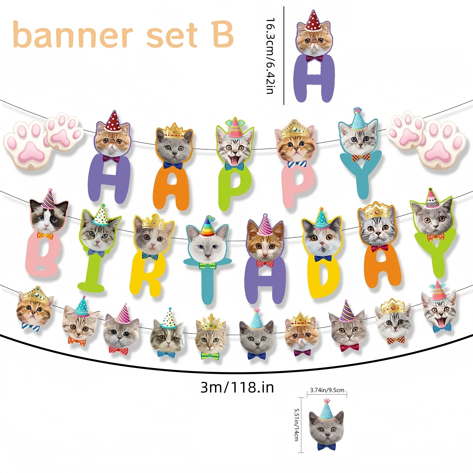 Geburtstagsparty-Dekoration mit Katzenmotiv, Banner „Happy Birthday“ für Kätzchen, Kuchendeckel, Zubehör für Geburtstagsdekorationen für Jungen und Mädchen – Detail 2