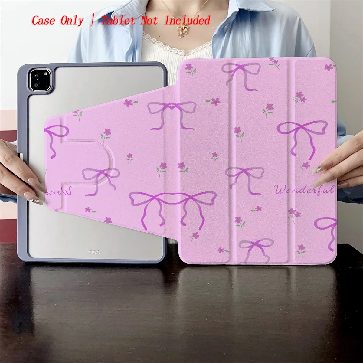 

Cute Pink Bow & Purple Small Grass Flowers iPad Case For Apple iPad Pro 11/12.9 Air 4/5 Mini 6 10th Gen Cover