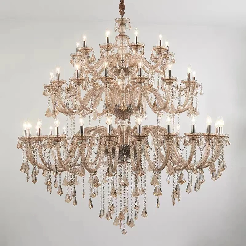 

European 3 Layers Crystal Chandeliers Duplex Chandelier Living Room Lighting Hotel Lobby Restaurant Lighting Glass Chandelier